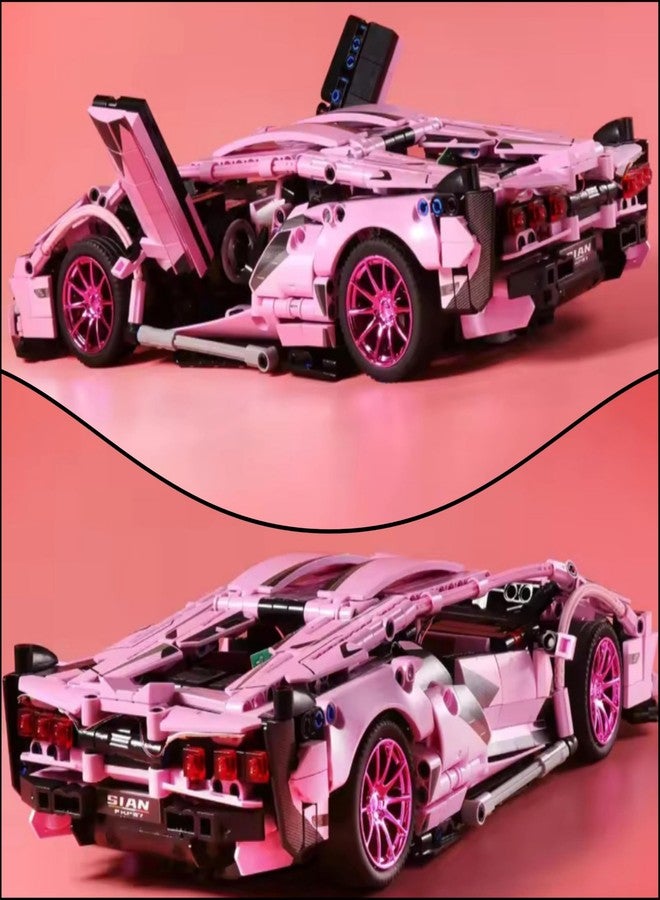 Elecart 1280 PCS Pink Sports Car Building Blocks Set - Collector’s Edition MOC Supercar Model Kit for Kids & Adults | STEM Educational Toy for Boys & Girls Ages 6+ - Image 3